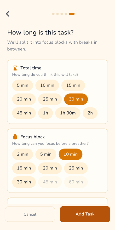 Setting up focus blocks and break times